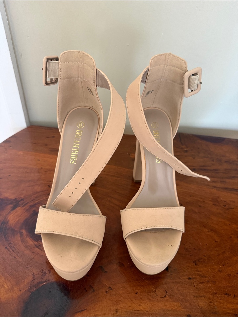 Nude Beige Strappy Platform Heel Sandals